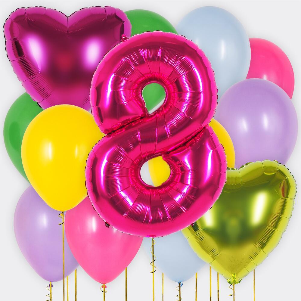 Colorful Helium Balloon Set with Number and Heart Shapes