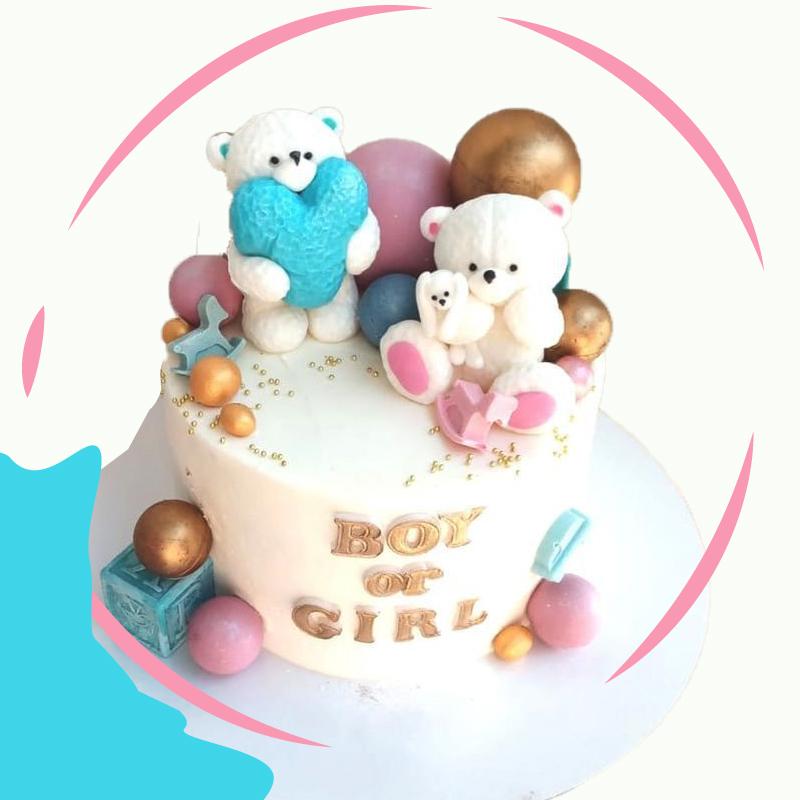 Gender Reveal Cake with Teddy Bears