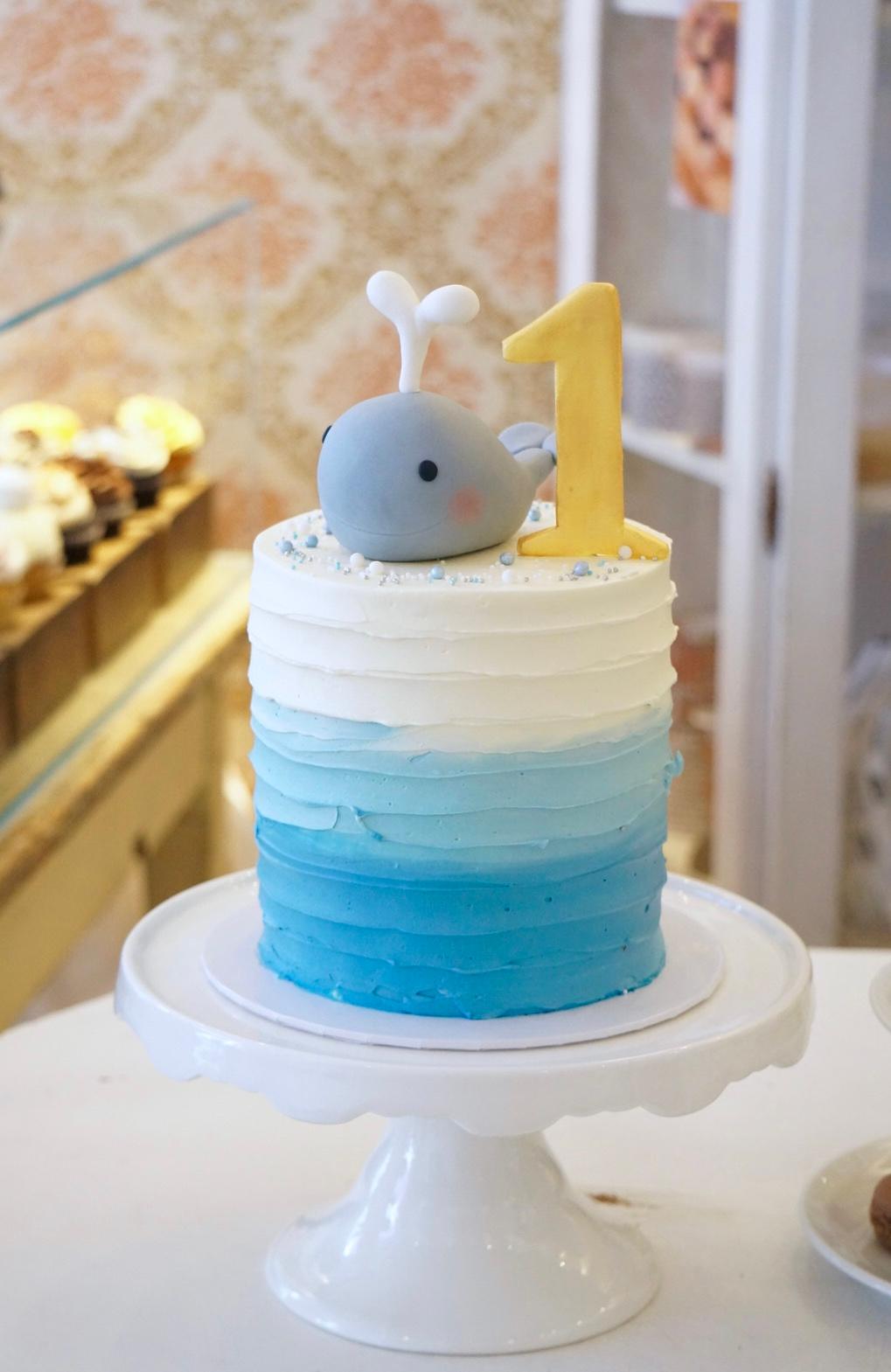 Blue Ombre Whale Birthday Cake