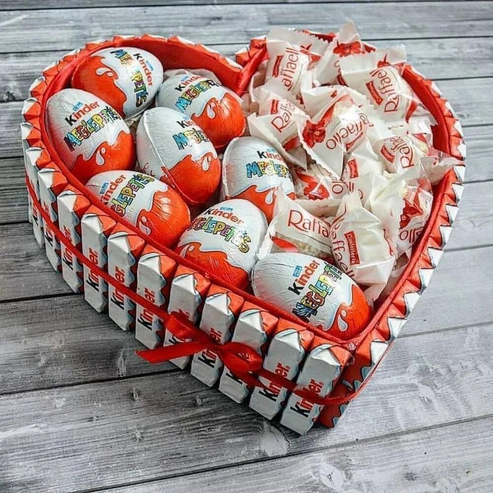 Սրտաձև նվեր տուփ Kinder և Raffaello-ով